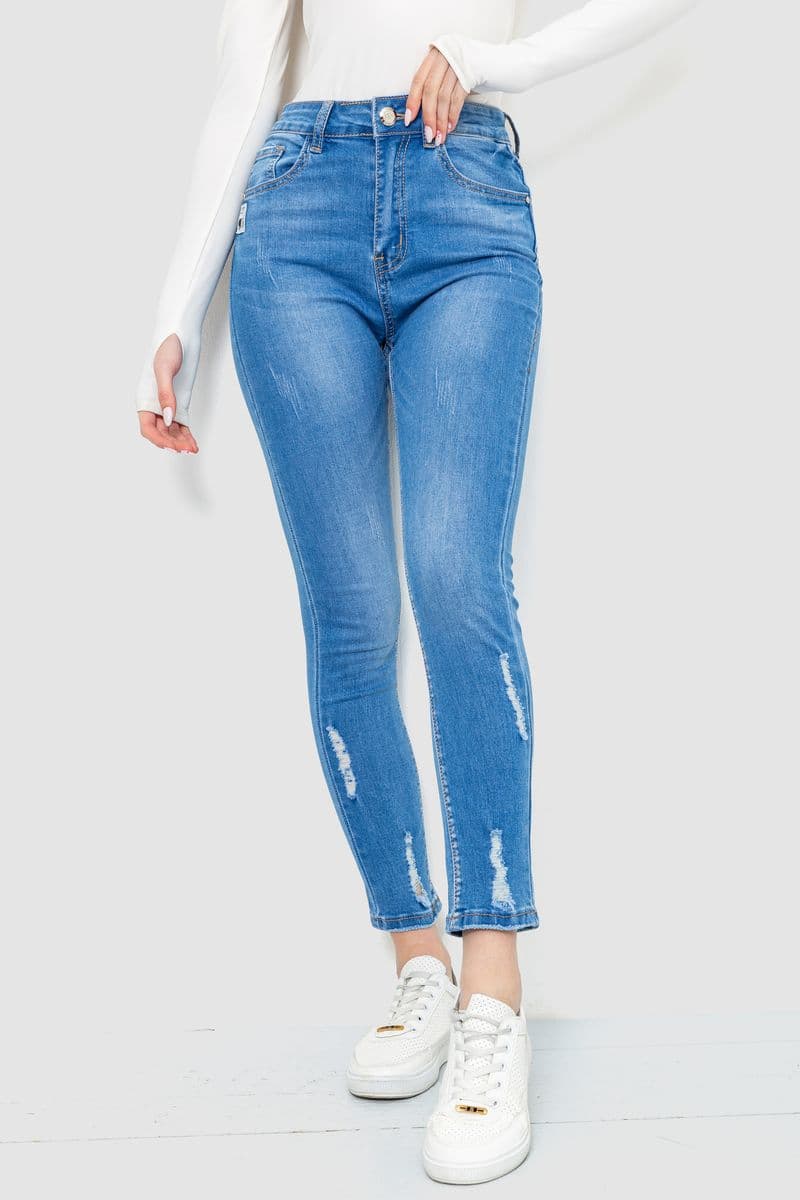 Джинси жіночі з потертостями, колір синій, 214R1532 - зображення 1