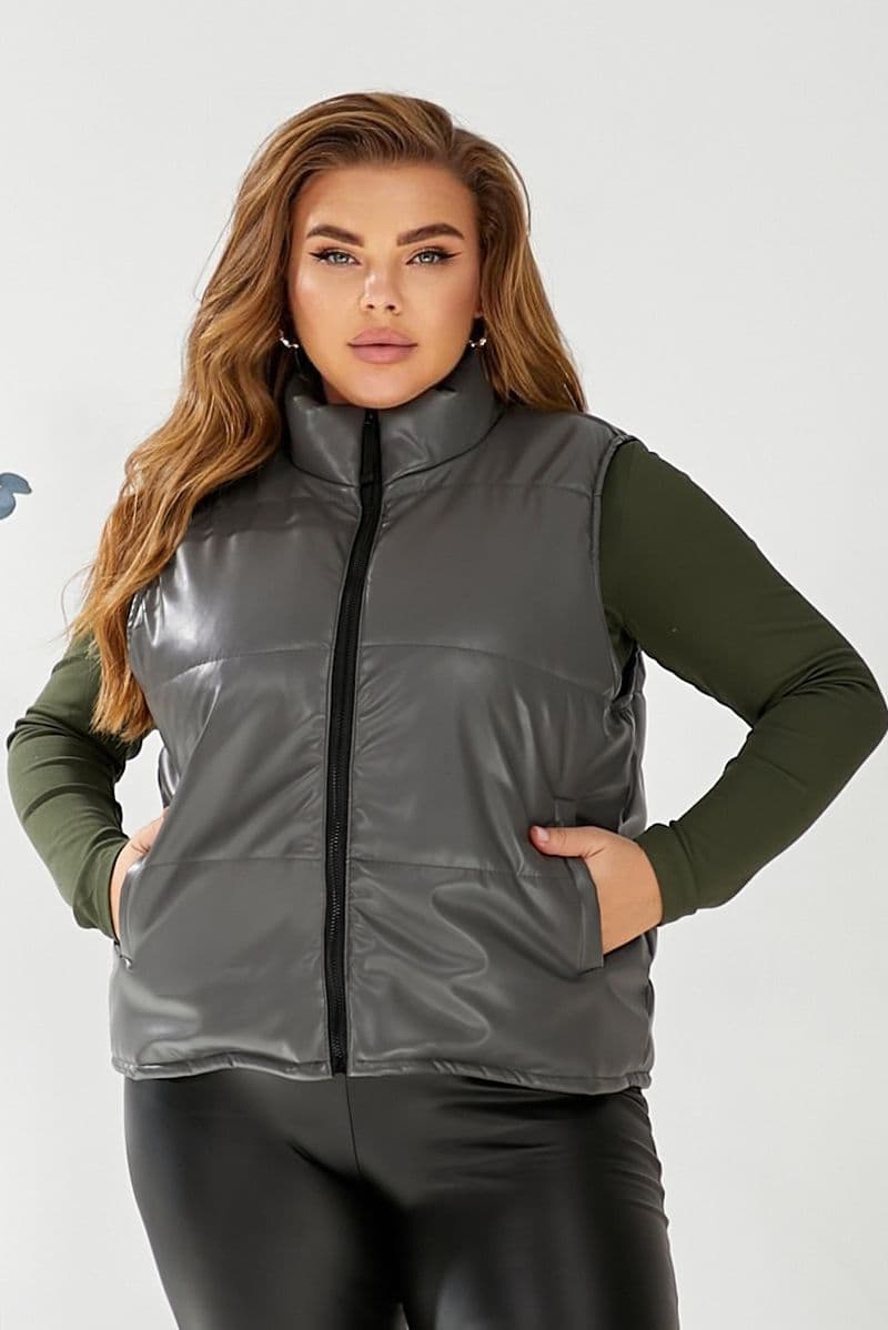 Жилет жіночий демісезонний екошкіра, колір сірий, 257R68 - зображення 1
