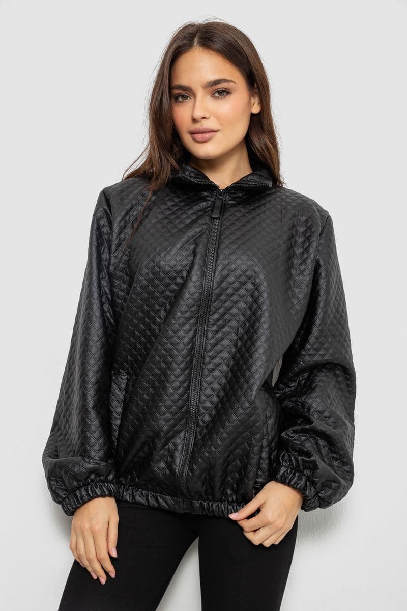 Бомбер жіночий з принтом, колір чорний, 257R72-3 - зображення 1