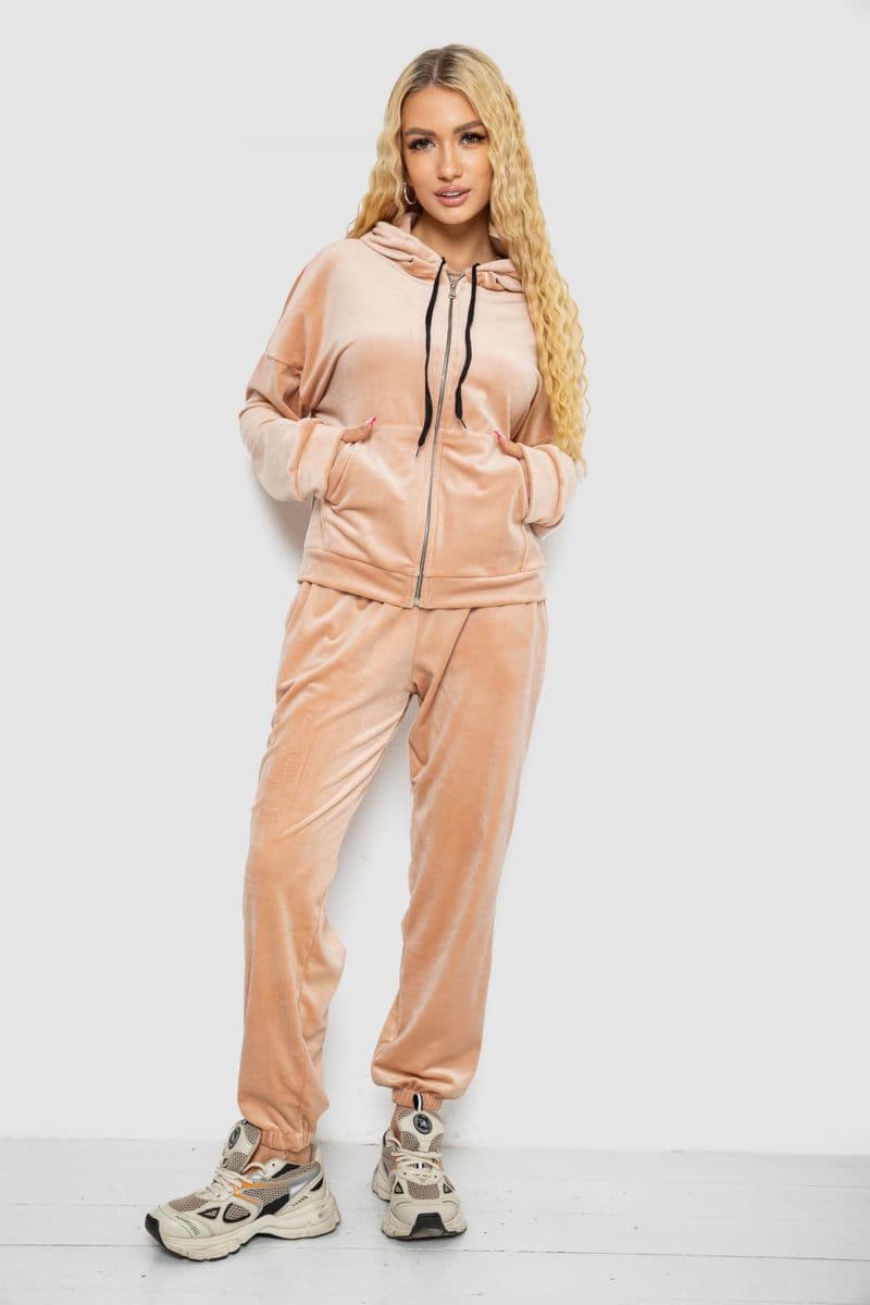 Спортивний костюм жіночий велюровий, колір світло-бежевий, 238R107-1 - зображення 1