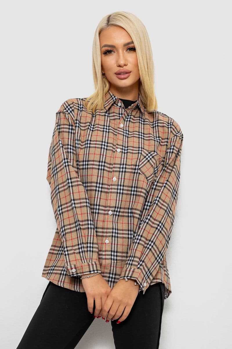 Сорочка жіноча в клітинку, колір мокко, 244R1070-3 - зображення 1