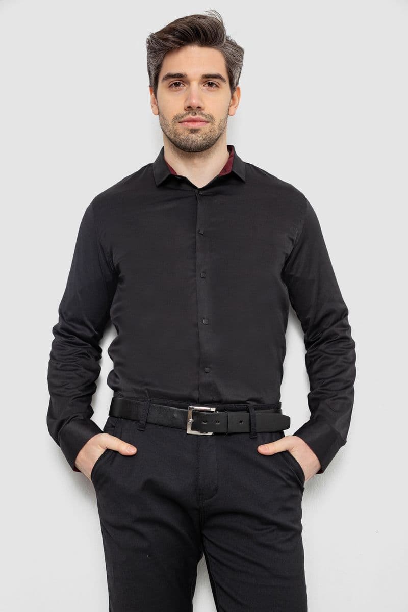 Сорочка чоловіча однотонна, колір чорний, 186R2010 - зображення 1