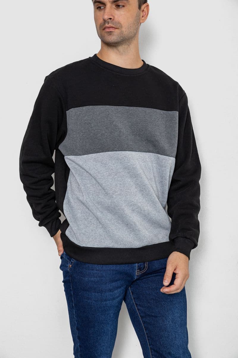 Батник чоловічий на флісі, колір чорно-сірий, 244R2349 - зображення 1