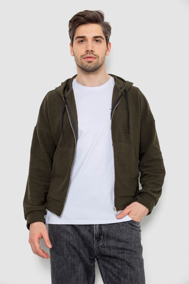 Кофта чоловіча на блискавці з капюшоном, колір хакі, 238R103-1 - зображення 1