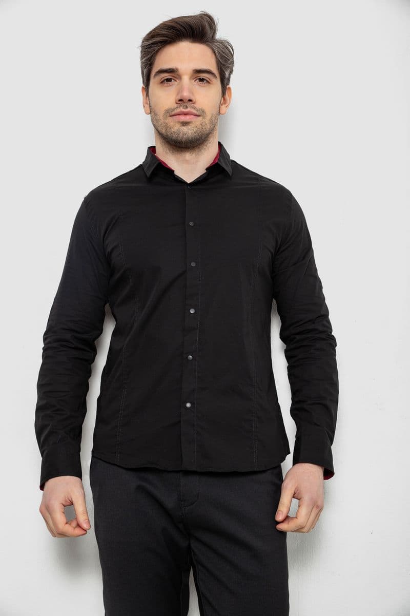 Сорочка чоловіча однотонна, колір чорний, 186R2066 - зображення 1