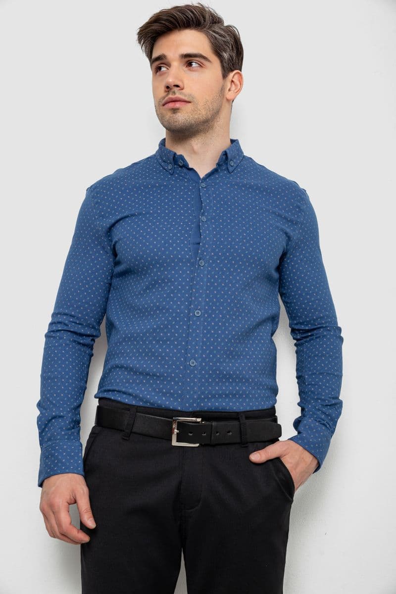 Сорочка чоловіча з принтом, колір джинс, 214R7365 - зображення 1