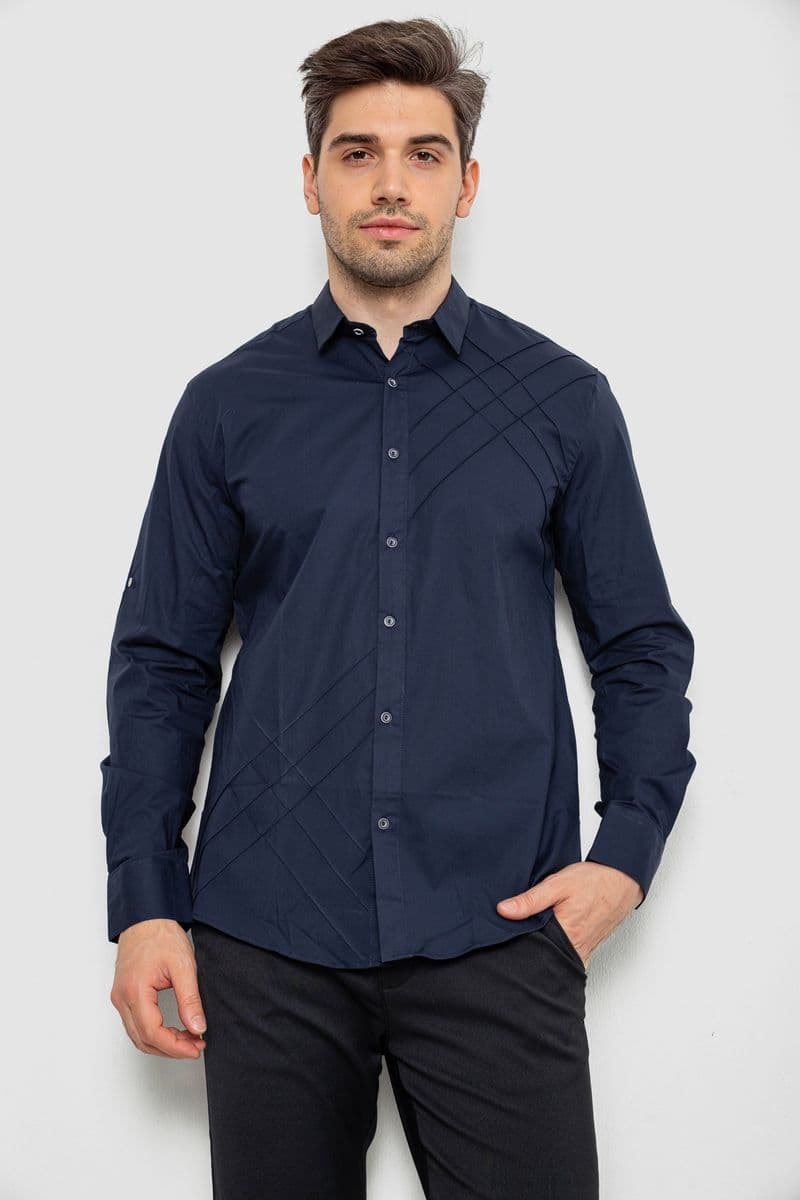 Сорочка чоловіча однотонна, колір темно-синій, 214R7466 - зображення 1