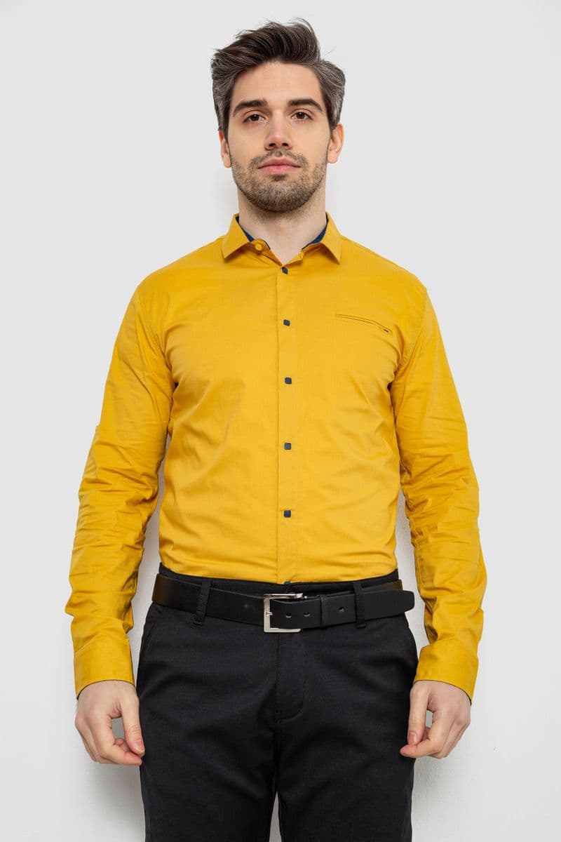Сорочка чоловіча однотонна, колір гірчичний, 186R2072 - зображення 1