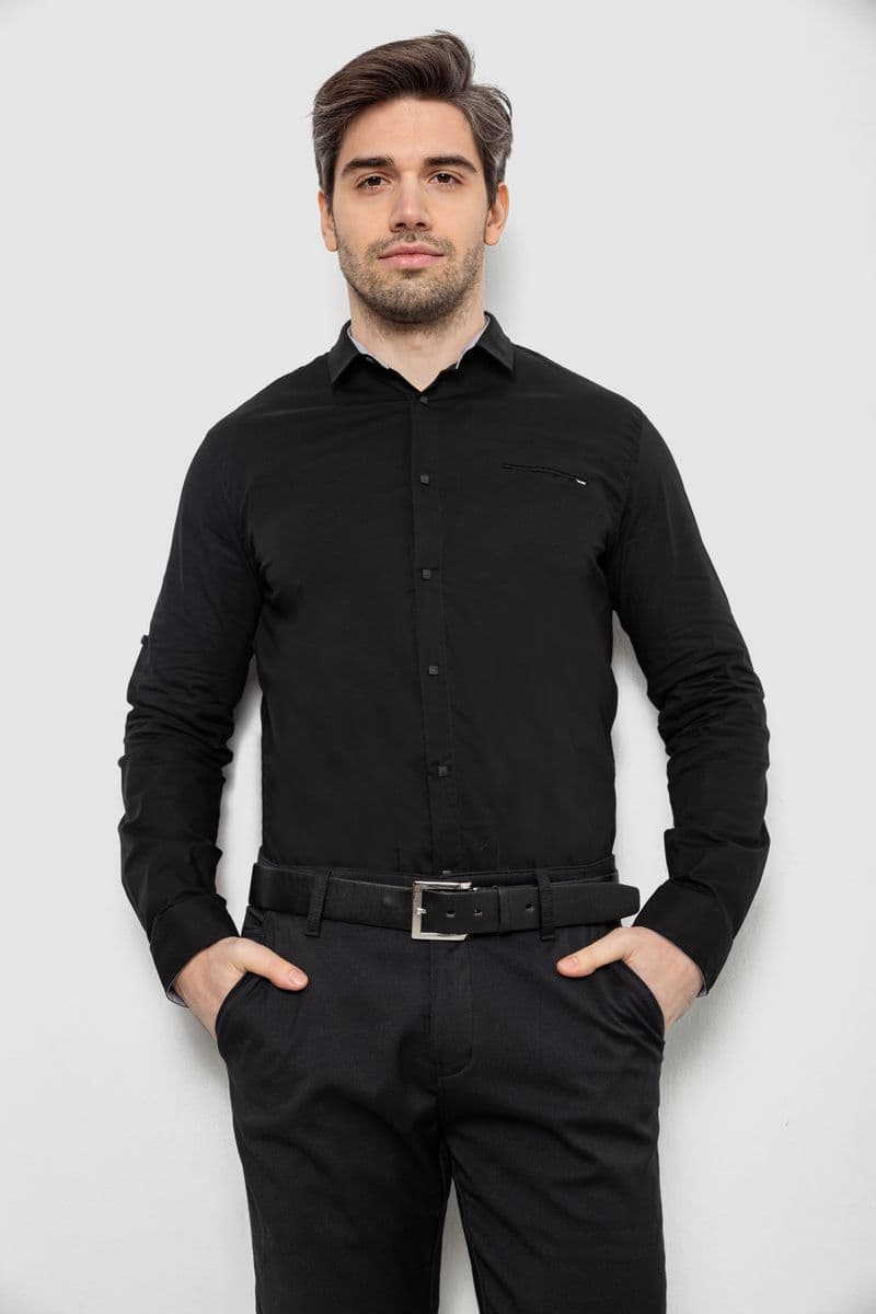 Сорочка чоловіча однотонна, колір чорний, 186R2072 - зображення 1