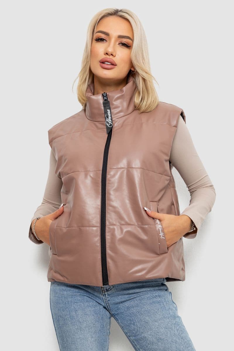Жилет жіночий демісезонний екошкіра, колір коричневий, 257R98 - зображення 1