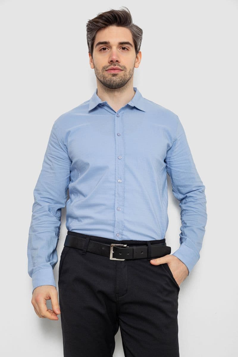 Сорочка чоловіча однотонна з принтом, колір блакитний, 186R6918-3 - зображення 1