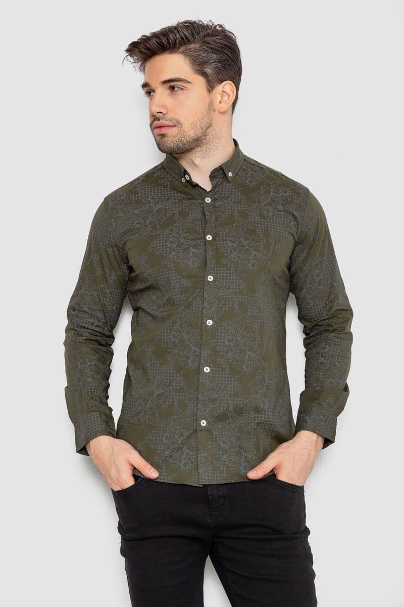 Сорочка чоловіча з принтом, колір хакі, 247R115 - зображення 1