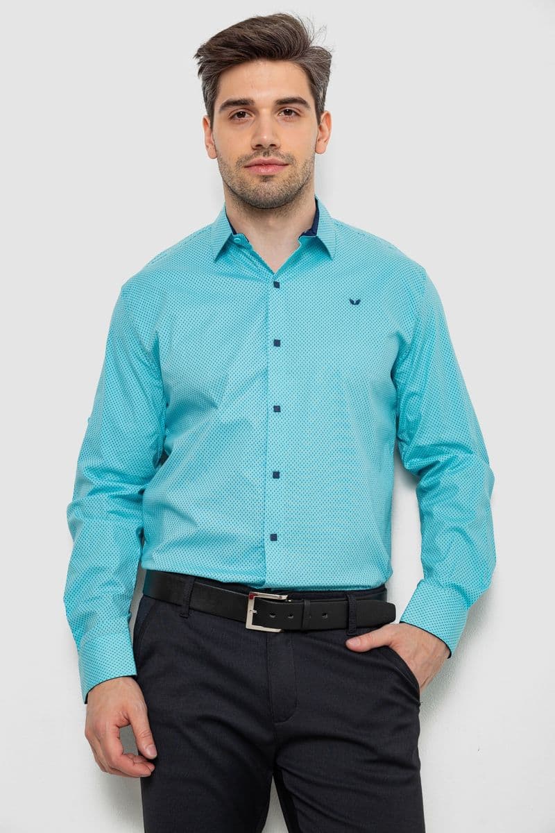 Сорочка чоловіча з принтом, колір бірюзовий, 214R7401 - зображення 1
