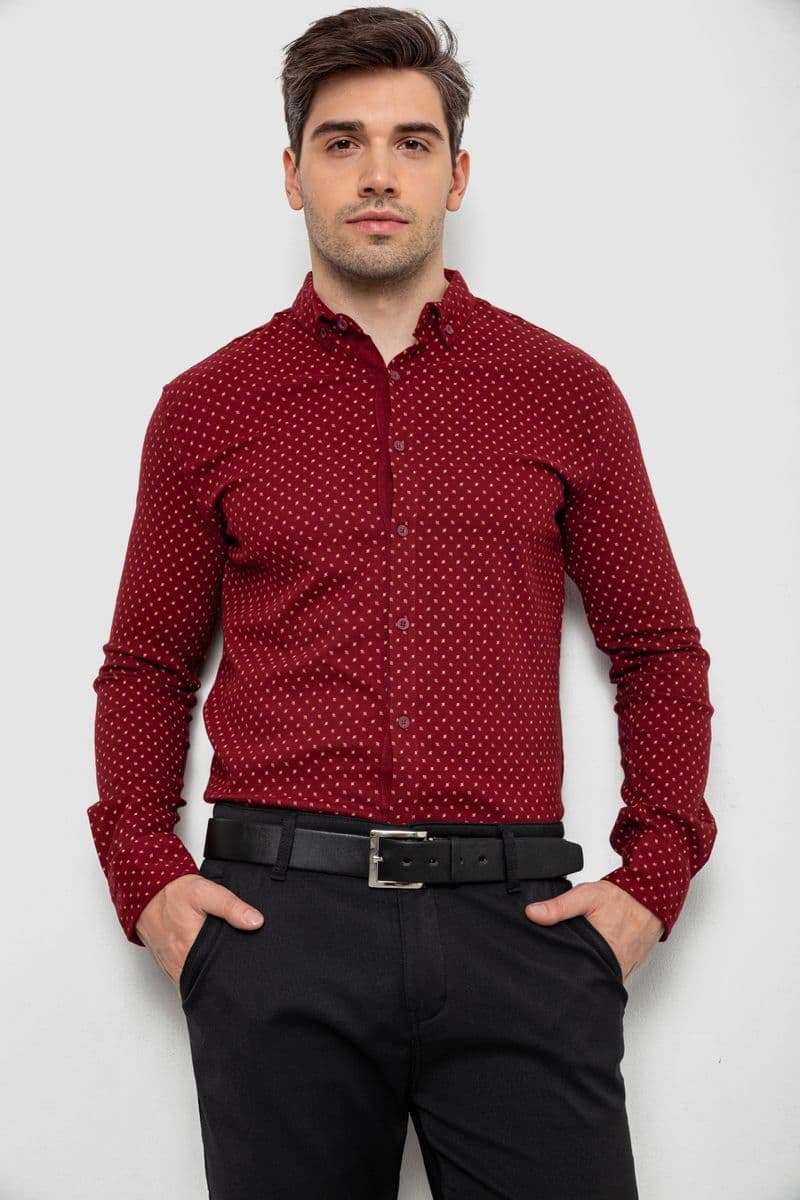 Сорочка чоловіча з принтом, колір бордовий, 214R7365 - зображення 1
