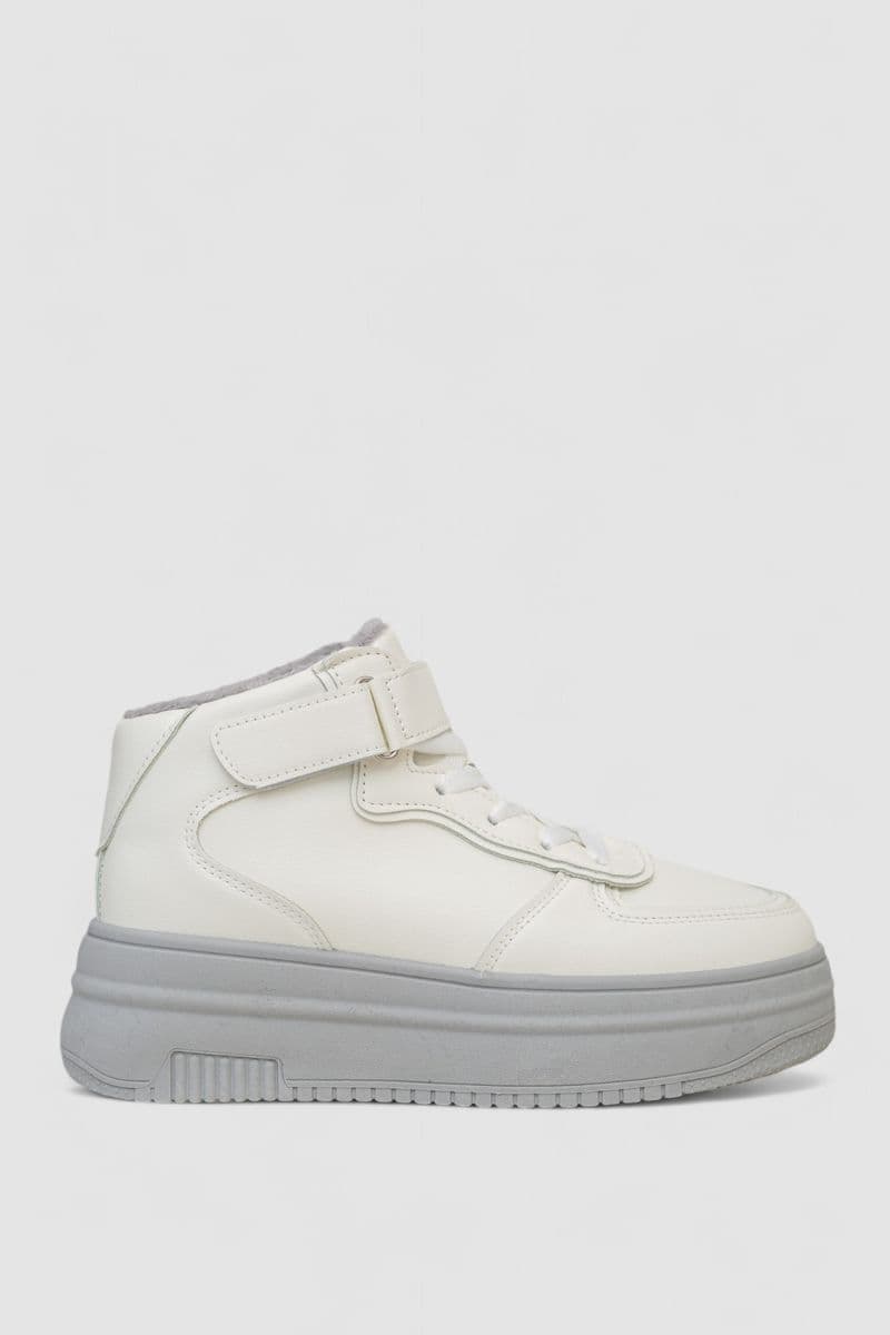 Кросівки жіночі зимові на хутрі, колір біло-сірий, 248RAM03 - зображення 1