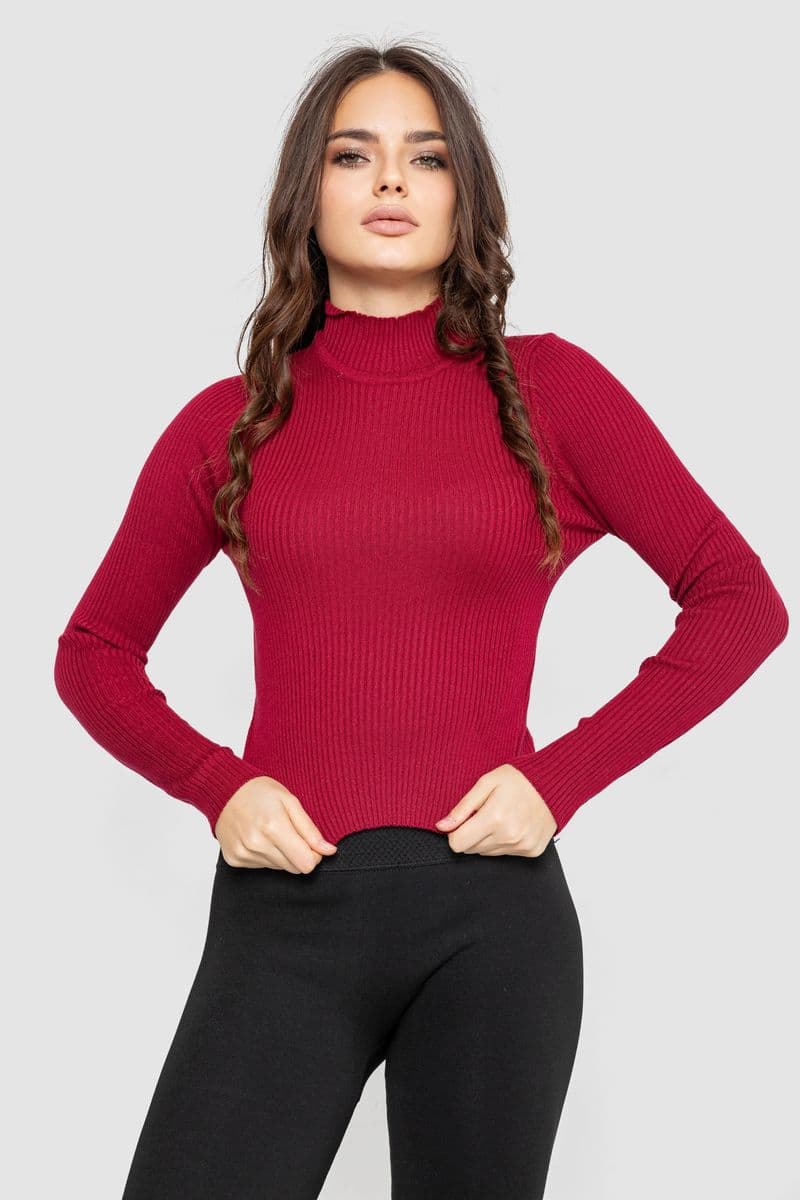 Водолазка жіноча в рубчик, колір бордовий, 214R91306 - зображення 1