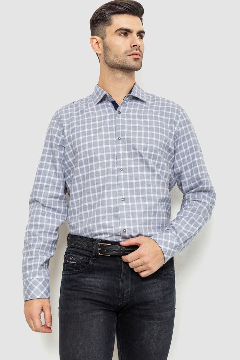 Сорочка чоловіча в клітку, колір сіро-білий, 214R113-35-193 - зображення 1