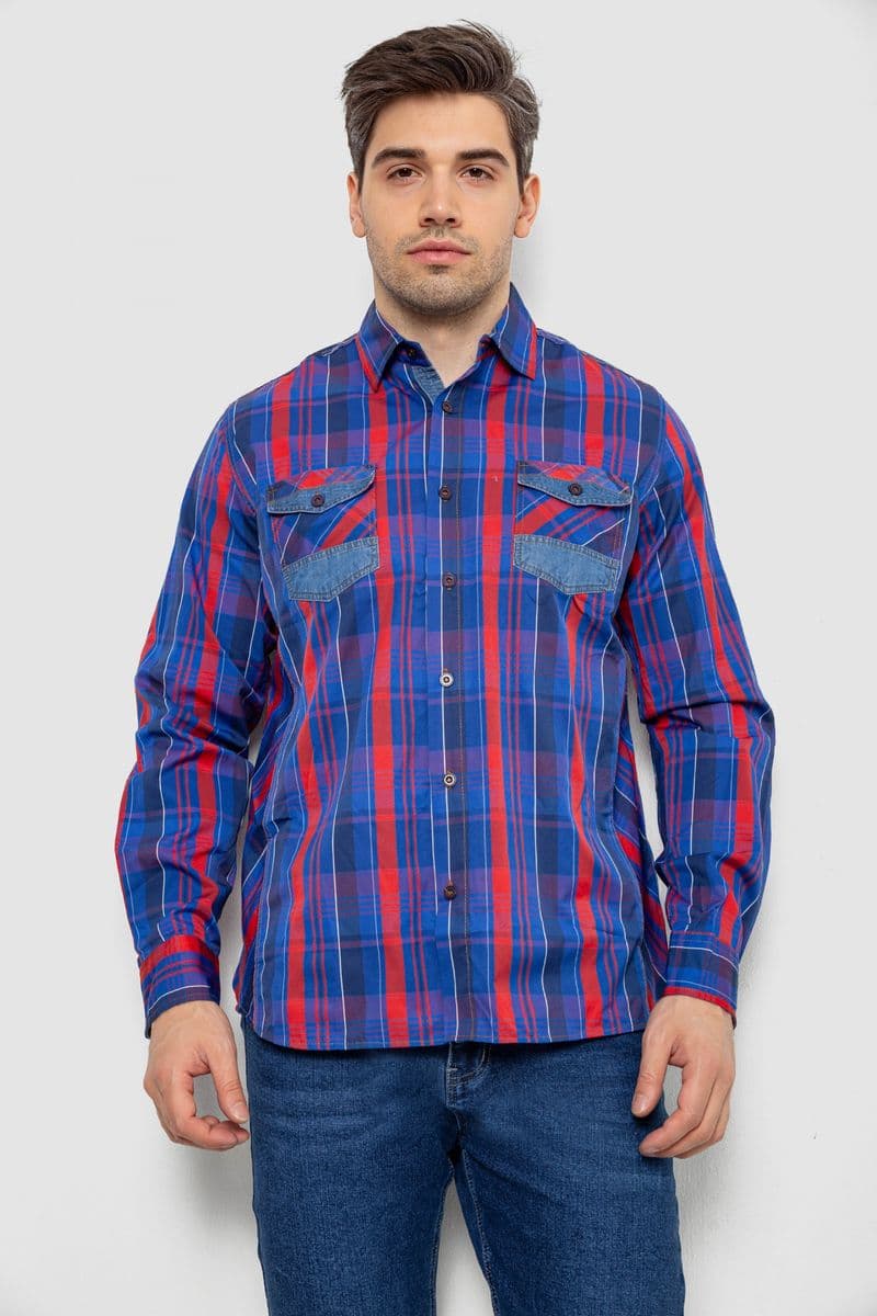 Сорочка чоловіча в клітинку, колір синій, 214R0746 - зображення 1