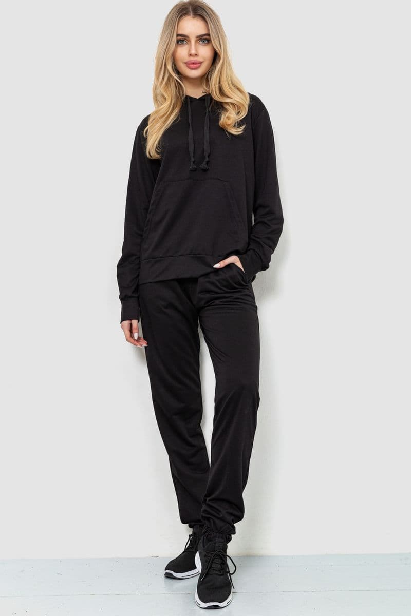 Спорт костюм жіночий двонитка, колір чорний, 244R009 - зображення 1