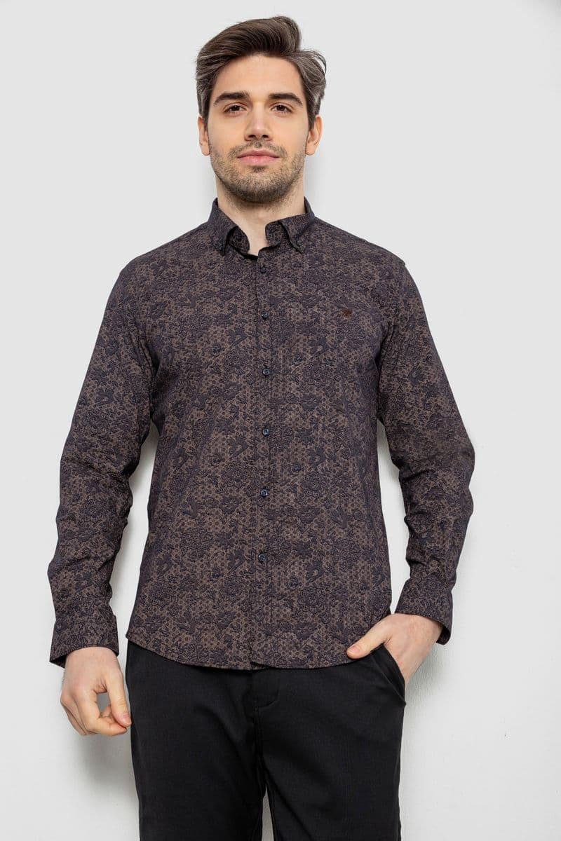 Сорочка чоловіча з принтом, колір коричневий, 186R6053 - зображення 1