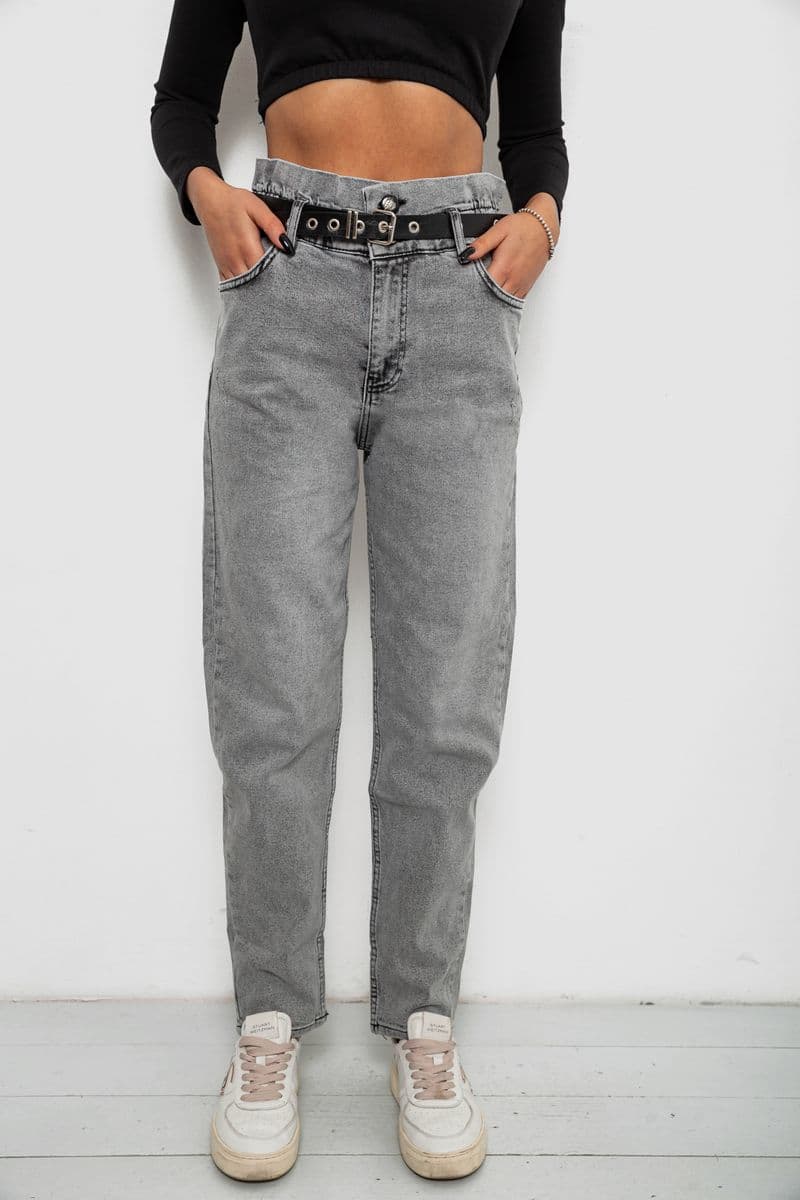 Джинси жіночі однотонні Baggy Papei, колір сірий, 244R00158 - зображення 1