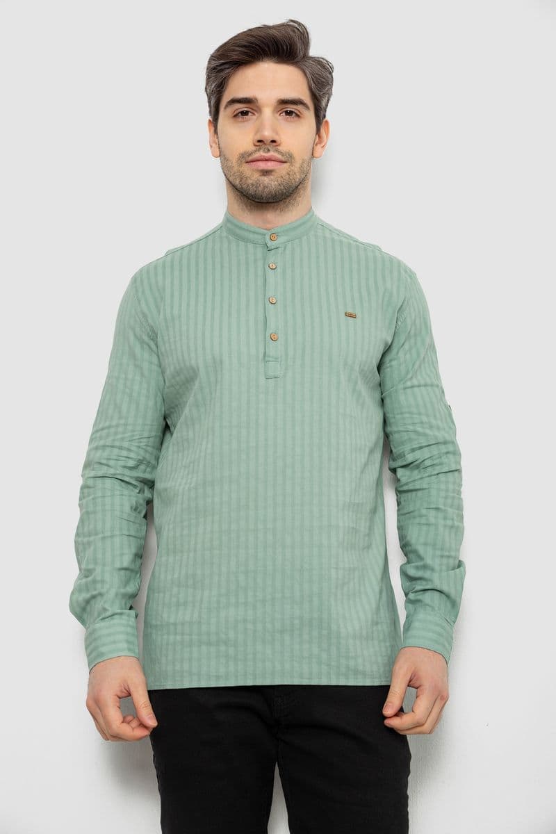 Сорочка чоловіча однотонна з принтом, колір оливковий, 186R2077 - зображення 1