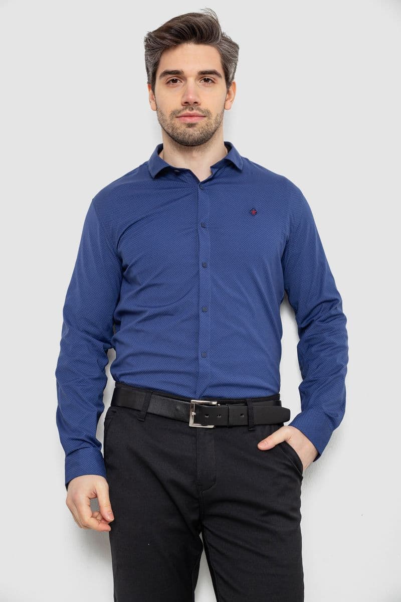 Сорочка чоловіча однотонна з принтом, колір синій, 186R2029 - зображення 1