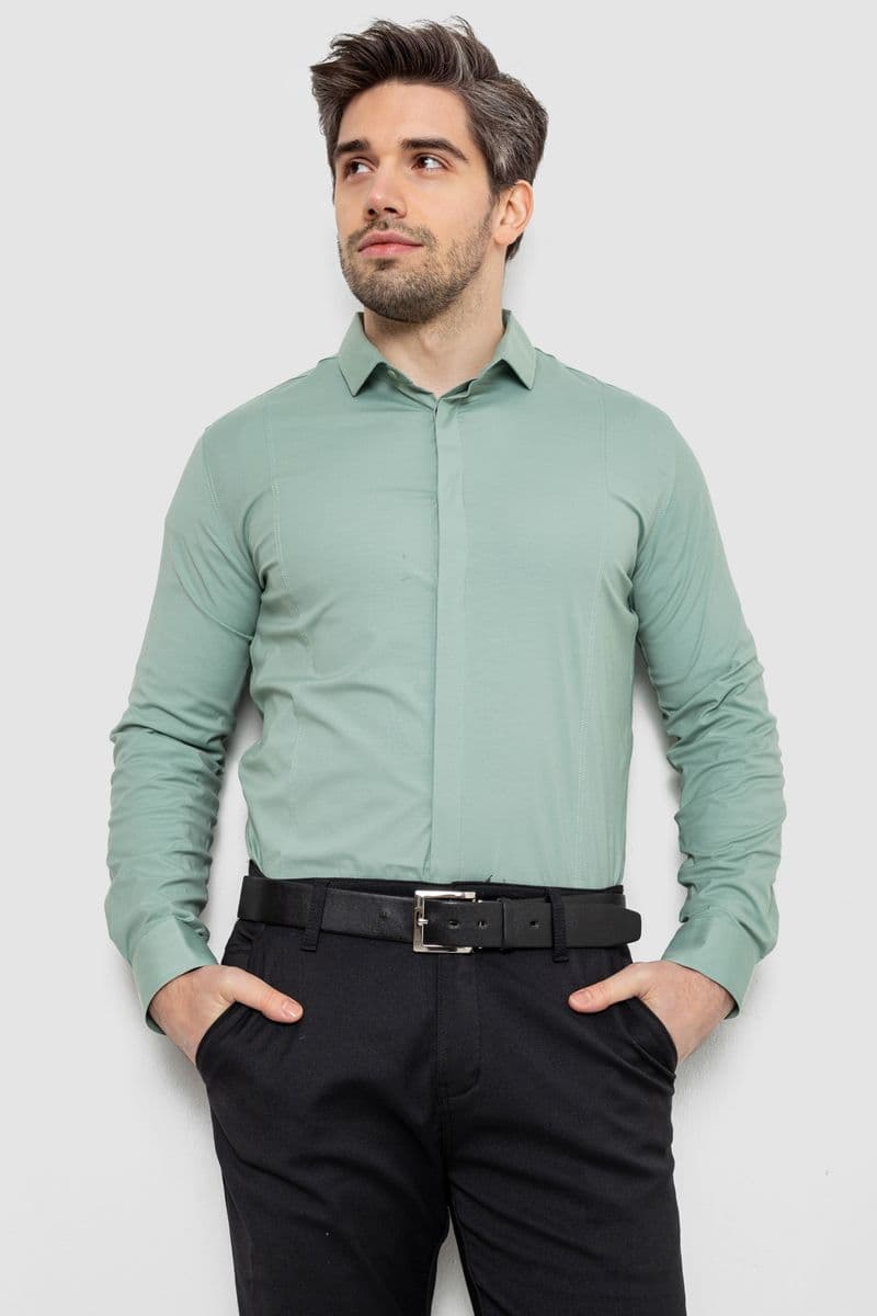 Сорочка чоловіча однотонна, колір оливковий, 186R2100 - зображення 1