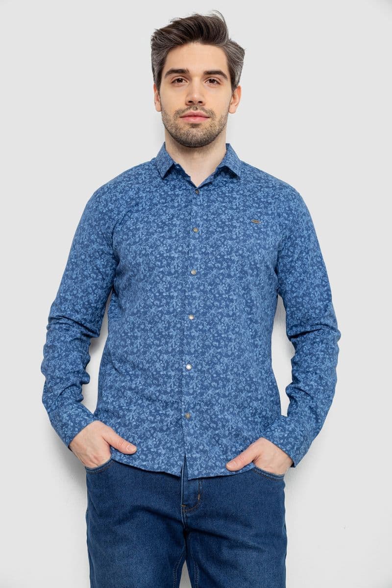 Сорочка чоловіча однотонна з принтом, колір джинс, 186R2115 - зображення 1