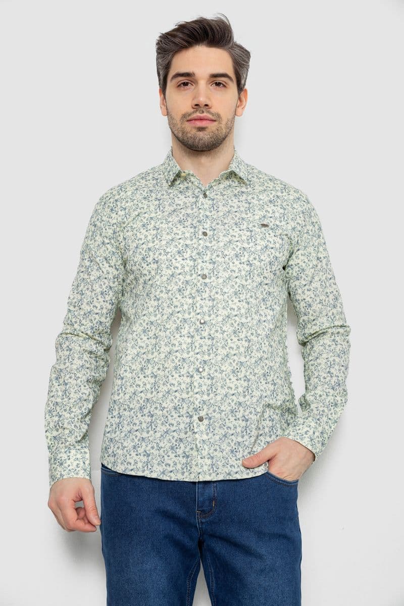 Сорочка чоловіча однотонна з принтом, колір жовтий, 186R2115 - зображення 1