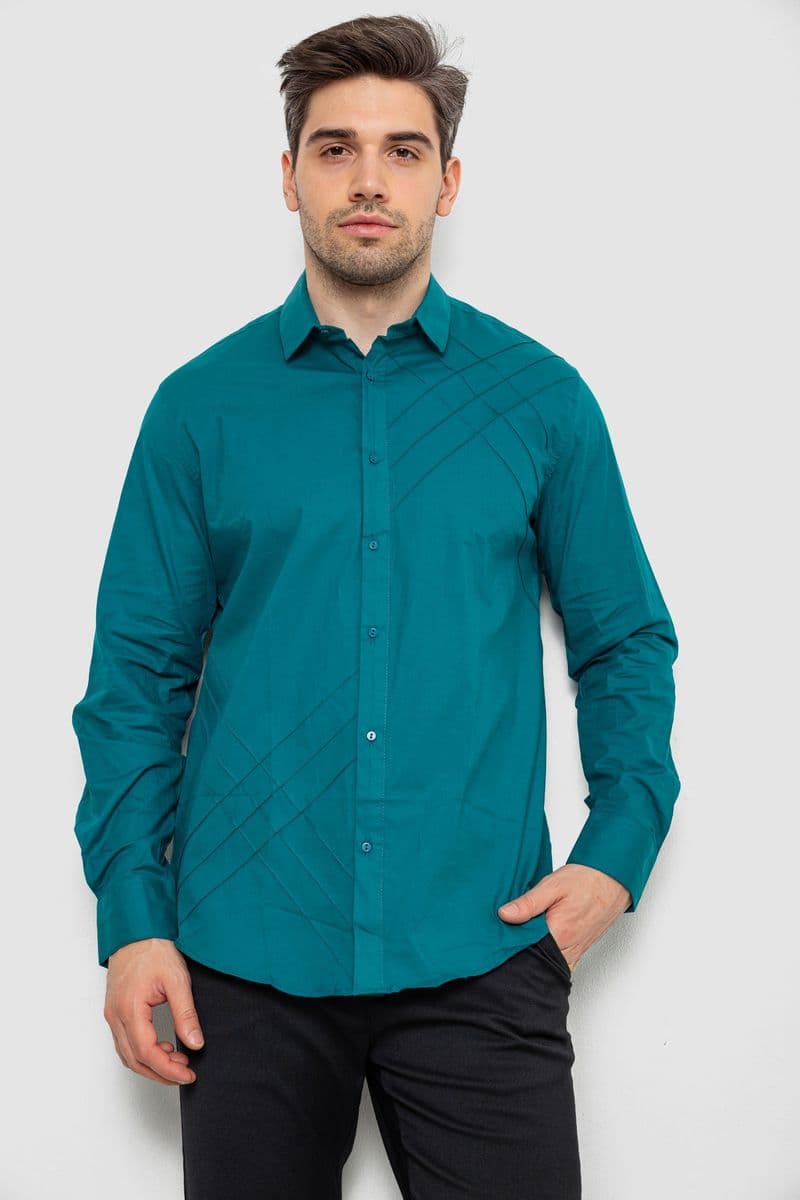 Сорочка чоловіча однотонна, колір смарагдовий, 214R7466 - зображення 1