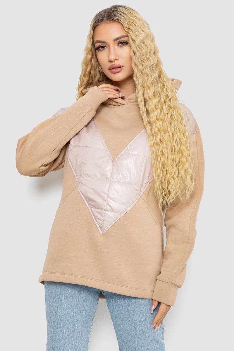 Худі жіночий на флісі тринитка, колір бежевий, 102R7713 - зображення 1