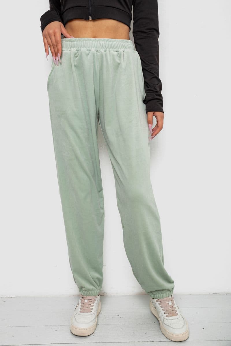 Спортивні штани жіночі велюрові, колір м'ятний, 238R58646 - зображення 1