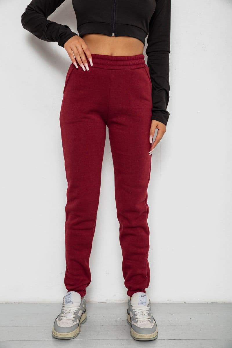 Спортивні штани жіночі на флісі, колір бордовий, 238R58600 - зображення 1