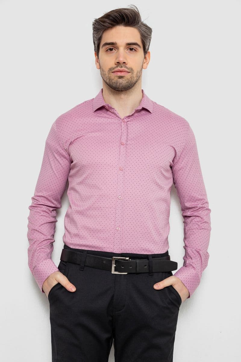 Сорочка чоловіча однотонна з принтом, колір пудровий, 186R2114 - зображення 1