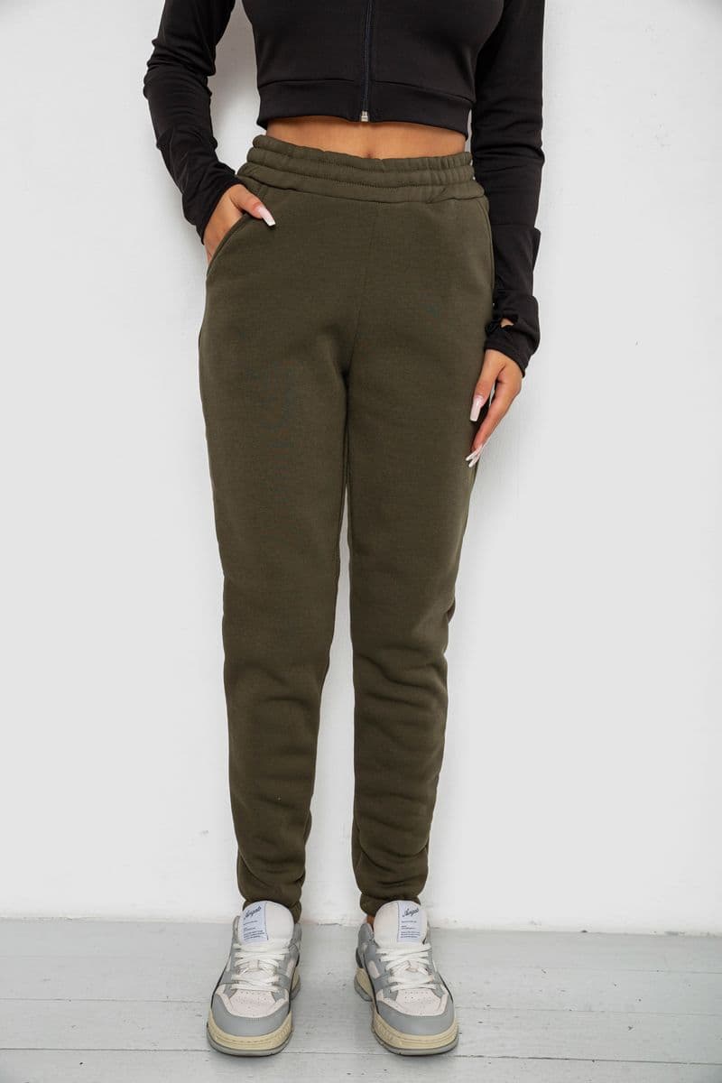 Спортивні штани жіночі на флісі, колір хакі, 238R57013 - зображення 1