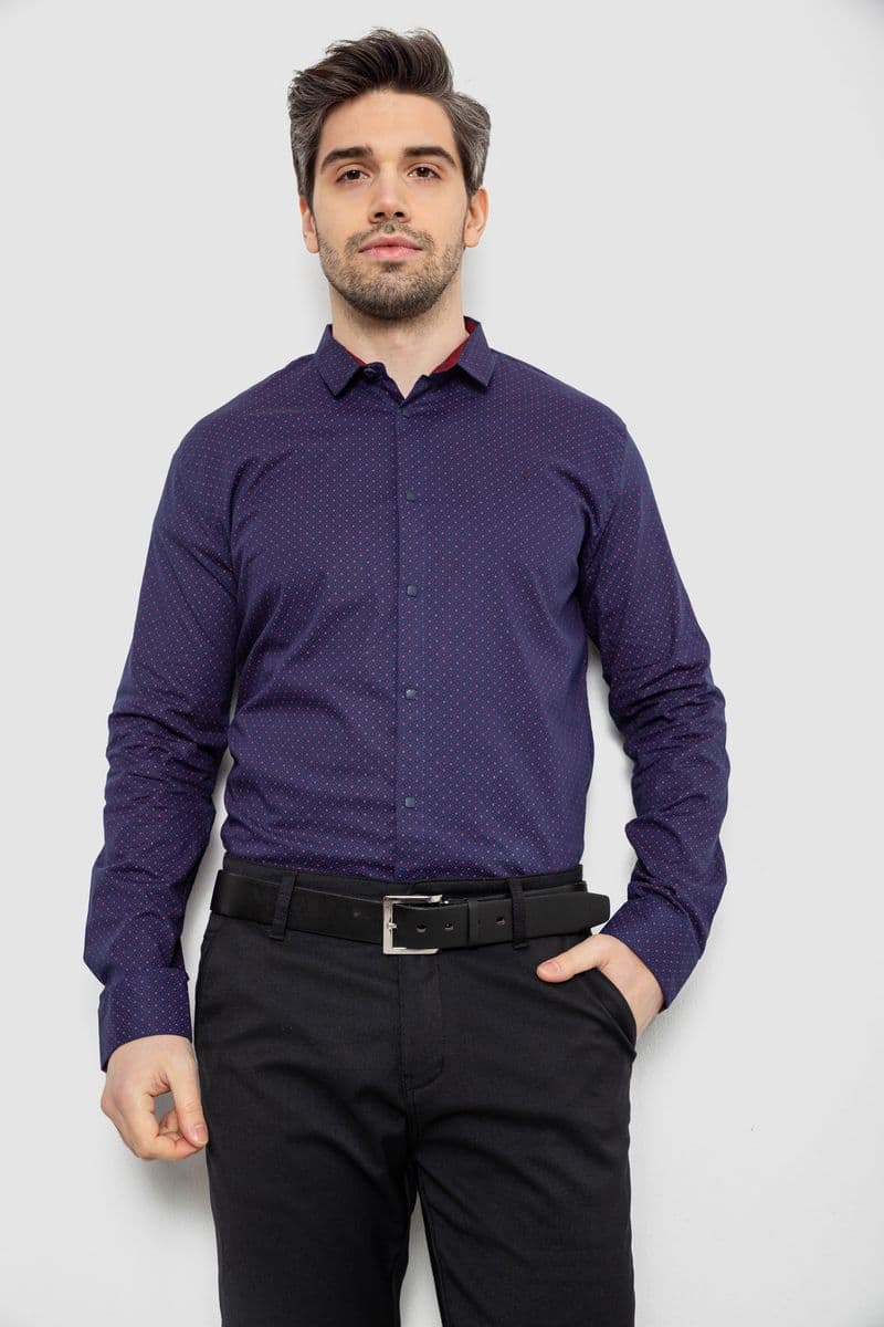 Сорочка чоловіча однотонна з принтом, колір синій, 186R2097 - зображення 1