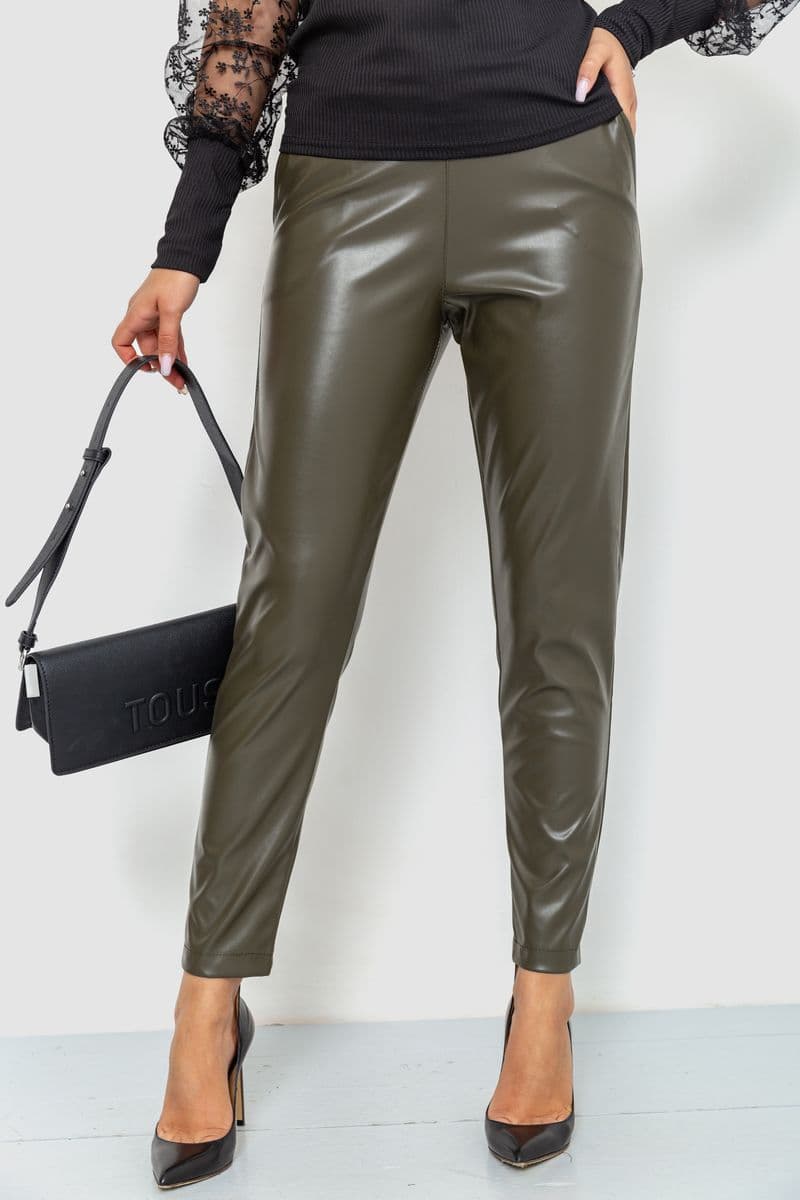Лосини жіночі з екошкіри, колір хакі, 214R2031 - зображення 1
