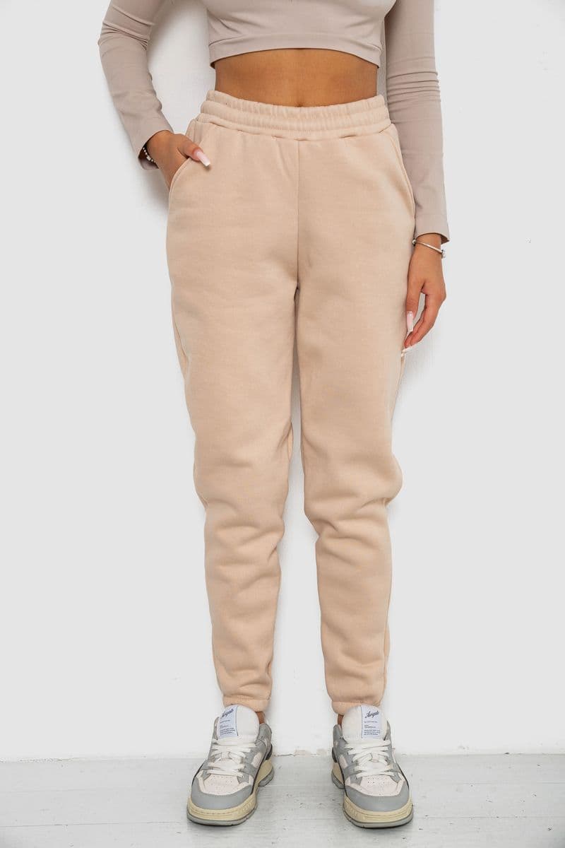 Спортивні штани жіночі на флісі, колір світло-бежевий, 238R57013 - зображення 1