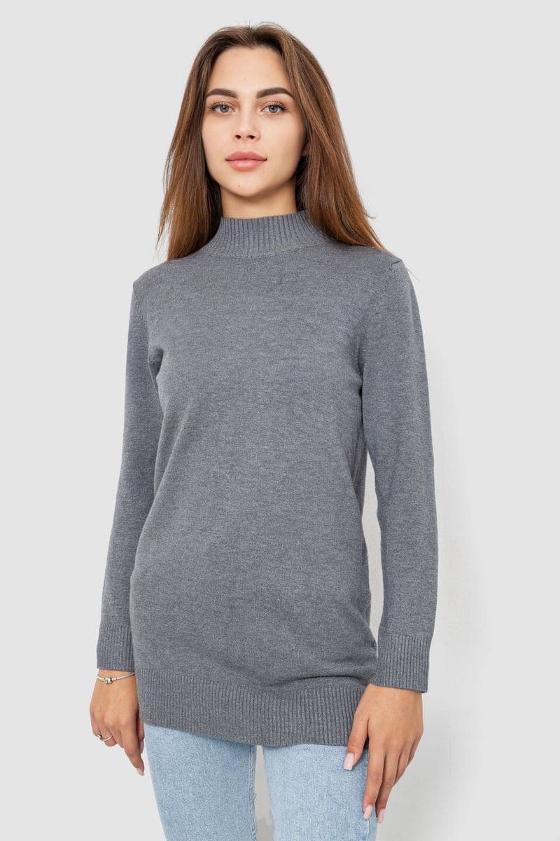 Светр жіночий однотонний, колір сірий, 244R5550 - зображення 1