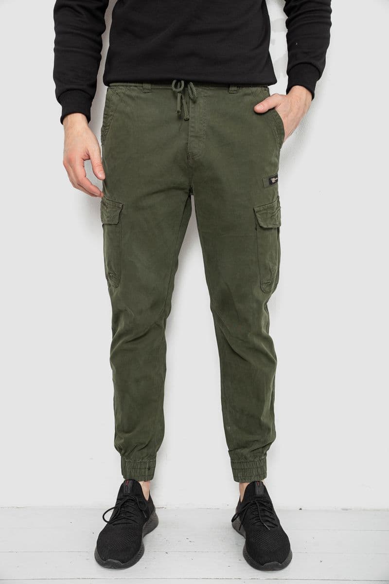 Штани чоловічі однотонні, колір хакі, 244R1693 - зображення 1