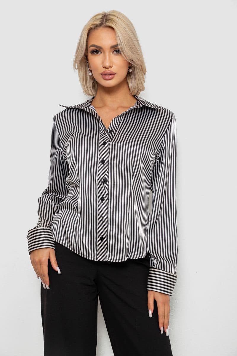 Сорочка класична в смужку, колір чорно-білий, 230R64-2 - зображення 1