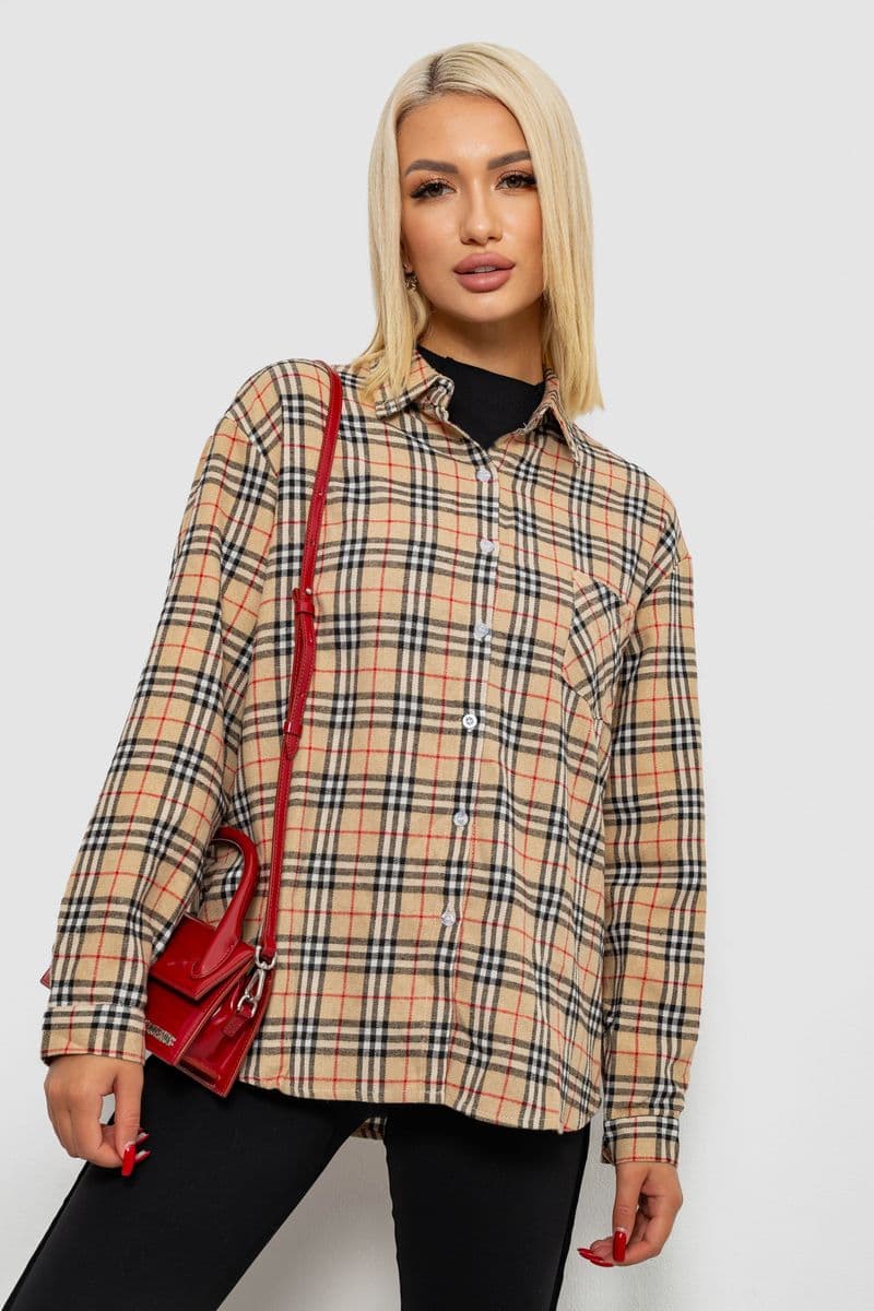 Сорочка жіноча в клітинку, колір бежевий, 244R1070-3 - зображення 1