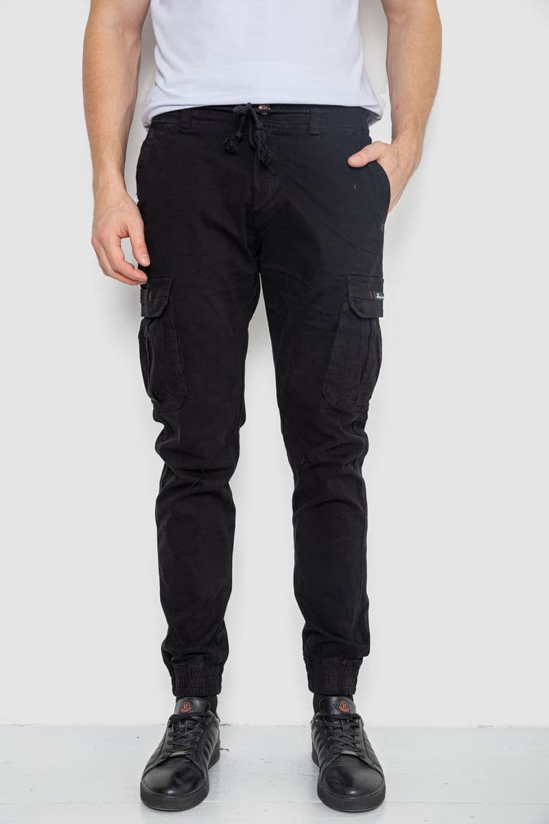 Брюки карго чоловічі на резинці, колір чорний, 244R1643 - зображення 1