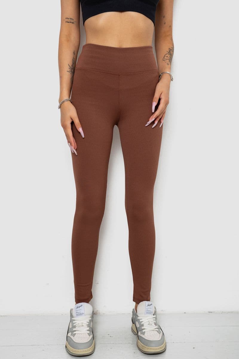 Лосини однотонні у рубчик утеплені на флісі, колір коричневий, 238R605 - зображення 1