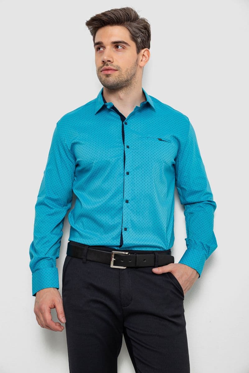 Сорочка чоловіча з принтом, колір бірюзовий, 214R7173 - зображення 1