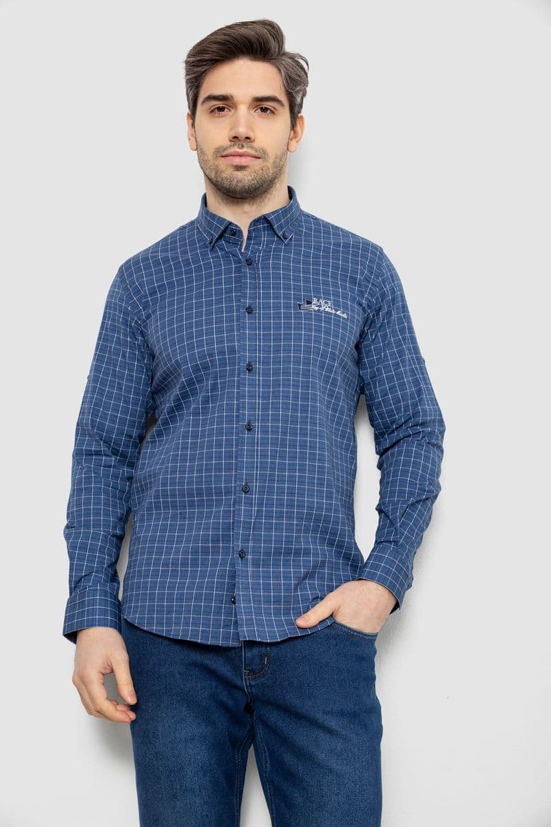Сорочка чоловіча в клітку з принтом, колір синій, 186RM04 - зображення 1