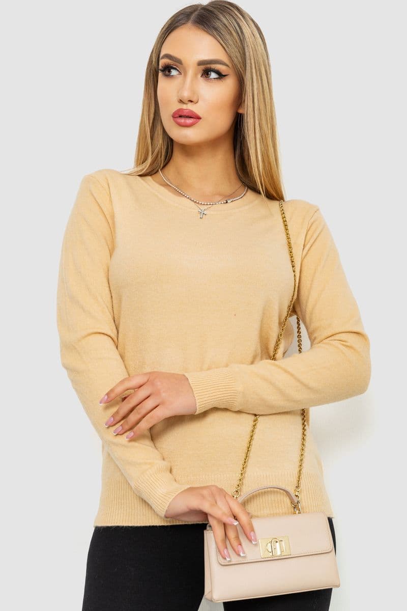 Кофта жіноча однотонна повсякденна, колір бежевий, 244R2033 - зображення 1