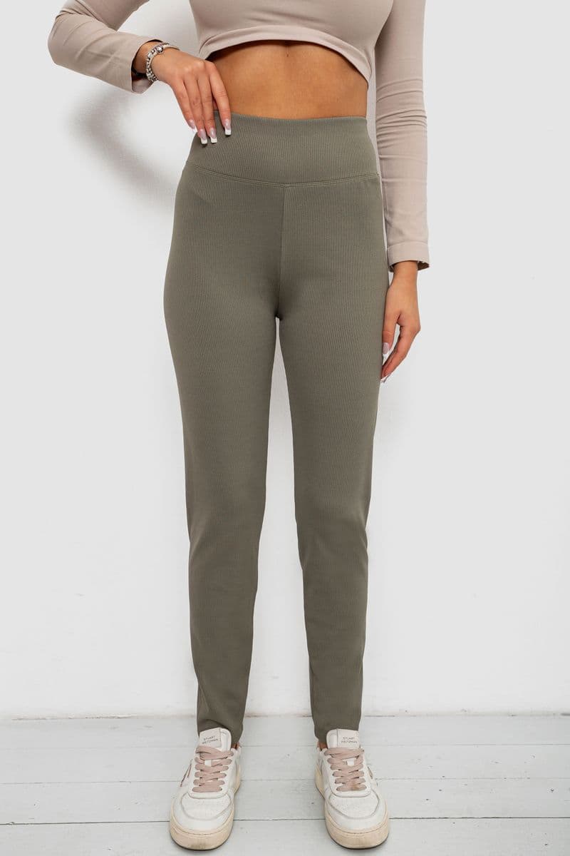 Лосини в рубчик на флісі, колір хакі, 244R1709 - зображення 1