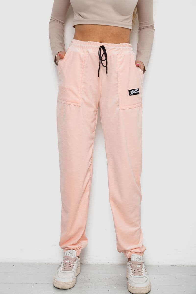 Штани жіночі велюрові, колір персиковий, 238R58473 - зображення 1